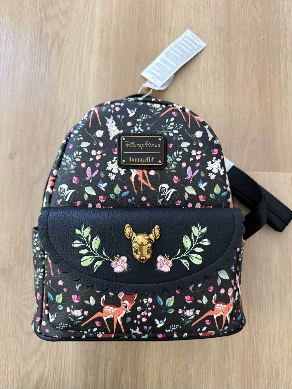 Loungefly Disney Parks Bambi Mini Backpack - Black with Multicolor Floral Print